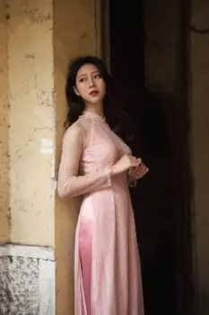 Розовый наряд aodai, вьетнамское традиционное платье Ципао с длинными рукавами