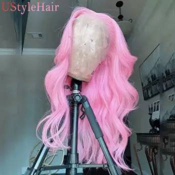 Розовый парик UStyleHair для женщин и девушек, длинный волнистый парик на сетке спереди для ежедневного использования, парик для косплея, термостойкий парик на сетке спереди для косплея