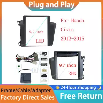 RSNAVI 9,7-дюймовый автомобильный радиоприемник для Honda Civic 2012-2016 Tesla Style, мультимедийная рамка, видеоплеер, навигация, отделка панели DVD