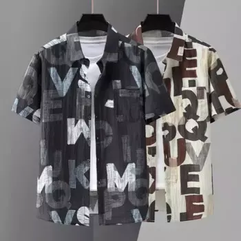 Рубашка мужская оверсайз тонкая с буквенным принтом, 175 кг, 9XL, 10XL, 11XL, летняя