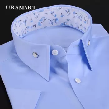 Рубашка мужская с коротким рукавом, маленький заостренный воротник, молодежная сорочка для работы и бизнеса, лето