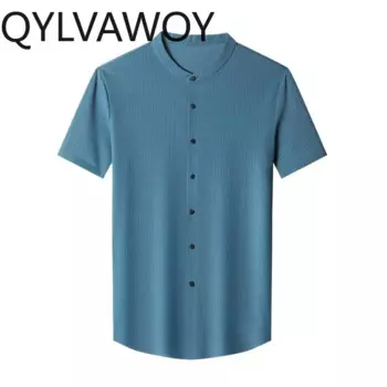Рубашка QYLVAWOY мужская из 100% шелка тутового шелкопряда, Повседневная деловая Рубашка с коротким рукавом, черная одежда, лето 2024
