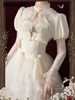 Рубашка с пузырьковыми рукавами Lolita, короткий топ, новинка, Женская Солнцезащитная Блузка на весну и осень, маленький кардиган, накидка