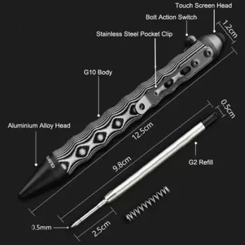 Ручка G10 + из алюминиевого сплава с карманным болтом, стилус для сенсорного экрана, тактическая ручка для повседневного использования