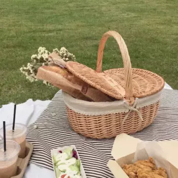 Ручная корзина из бамбукового плетения из ротанга с крышкой, уличная обеденная корзина, корзина для покупок, корзина для храненияZF269