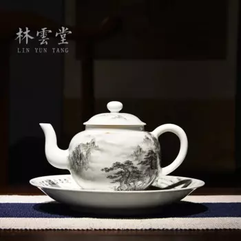 Ручная роспись восход солнца Huangshan чернильный цветной чайник один чайник Цзиндэчжэнь ручная работа керамический домашний чайник для питья