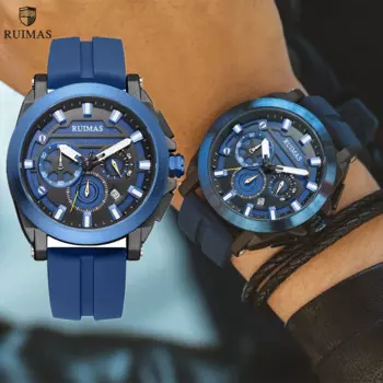 RUIMAS Relogio Masculino роскошный силиконовый ремешок большой циферблат Мужские спортивные часы водонепроницаемые светящиеся наручные часы кварцевые часы