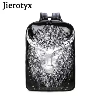 Рюкзак JIEROTYX с объемной головой животного, женский рюкзак из искусственной кожи с шипами, Классный рюкзак для ноутбука, школьный рюкзак для колледжа