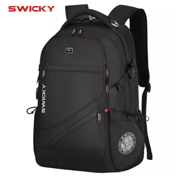 Рюкзак SWICKY мужской для ноутбука, ранец большой вместимости в деловом стиле, повседневная Водонепроницаемая школьная сумка на ремне