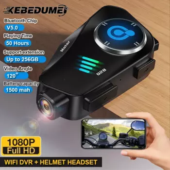 С 32G TF-картой Мотоцикл DVR 1080P Видео WIFI Камера Регистратор Громкая связь Вызов HD Водонепроницаемые наушники Шлем Гарнитура 1500 мАч