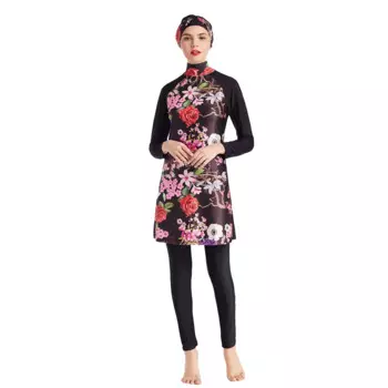 S-4XL Burkini мусульманские женские Купальники больших размеров, купальники с винтажным цветочным принтом, консервативные купальники, 3 шт. с шапочкой, одежда для серфинга
