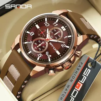 Sanda 5506 новый дизайн 2024 Модный мягкий силиконовый ремешок кварцевый механизм модные деловые мужские водонепроницаемые наручные часы с хронографом