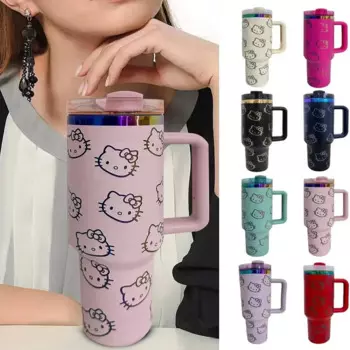 Sanrio, Hello Kitty Термокружка, большая емкость, вакуумная Изолированная кружка, мультяшная соломенная бутылка из нержавеющей стали, портативная Термокружка
