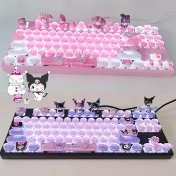 Sanrio Kawaii Kuromi Bluetooth клавиатура пишущая машинка точка коричневые красные черные переключатели подсветка Беспроводная игровая механическая клавиатура