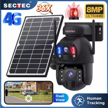 SECTEC 8MP 36X Dual PIR Двойной объектив IP67 Металлическая батарея PTZ Солнечная камера видеонаблюдения Солнечная наружная камера ночного видения