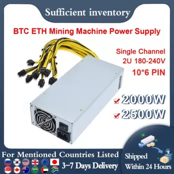 SENLIFANG и т. д. RVN блок питания для майнинга 2U одноканальный 2000 Вт 2500 Вт PSU Miner 10x6P эффективное устройство для BTC Antminer S7 S9