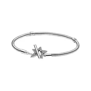 Серебро 925, змеиная цепочка, сделай желание, Шарм-браслет для женщин, ювелирные изделия, закрепка, прозрачный циркон, камень, асимметричная звезда, Т-образная застежка