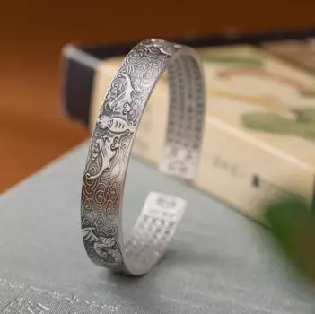 Серебряный браслет sutra в ретро стиле с открытым сердцем, старый xiangyun, Индивидуальный Женский браслет из чистого серебра, подарок на день рождения