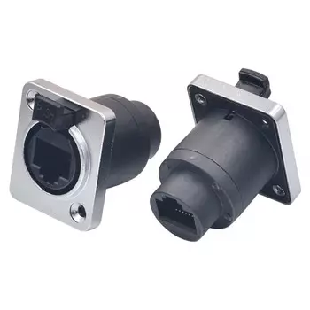 Сетевой разъем RJ45 с резиновой крышкой IP65 Водонепроницаемая розетка типа D для монтажа на панели Разъем Ethernet RJ45 Авиационная розетка