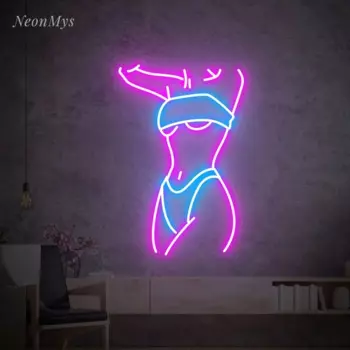 Сексуальная женщина, светодиодная неоновая вывеска, женская фигурка, освещение в спортзале, настенный декор, неоновая вывеска для комнаты для девочек, поддержка на заказ