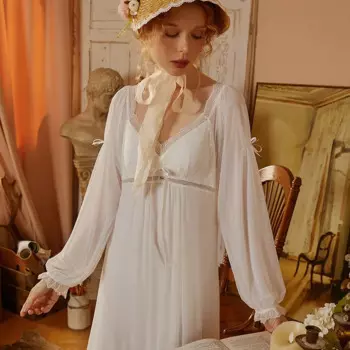 Сексуальное весеннее сетчатое ночное платье, женская милая ночная рубашка с v-образным вырезом и длинными рукавами, модальная длинная ночная рубашка с бантом, одежда для сна принцессы, ночная рубашка