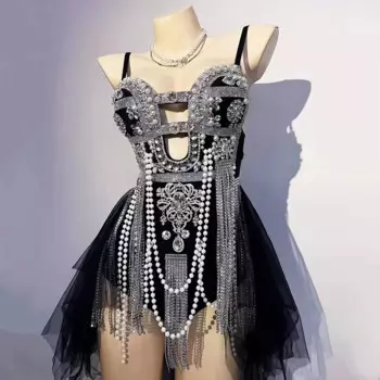 Сексуальный женский костюм для ночного клуба, роскошное серебристое боди с бахромой, сценическая одежда, женский костюм для выступлений и выступлений
