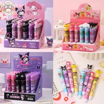 Шариковая ручка Sanrio 36 шт., милая Kuromi Melody Cinnamoroll, 10 цветов, ручка ручной работы, подарок для девушки, ручка 0,7 мм
