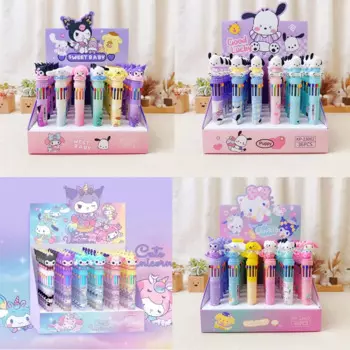 Шариковая ручка Sanrio, 36 шт., мультяшная, 10 цветов, Kuromi Melody, студенческие канцелярские принадлежности, инструмент для письма, милая многоцветная шариковая ручка 0,7 мм