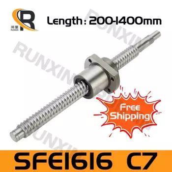 Шариковый винт RXTNC, обработанный C7 SFE1616 L200 500 800 1000 мм с фланцевым роликом, одношариковая гайка BK/BF, обработанный конец для детали ЧПУ