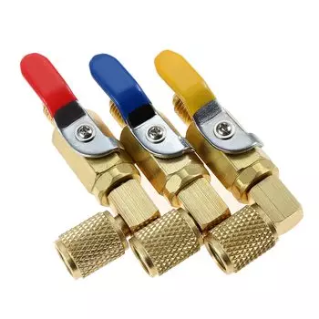 Шаровой кран кондиционера R134A с 1/4 "запорными клапанами SAE 90 градусов для заряжающих шлангов HVAC R410A R22 и R12, 3 шт.