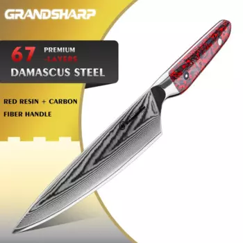 Шеф-нож Grandsharp 8 дюймов, кухонный резец из красной смолы и углеродного волокна, рукоятка из дамасской стали Kiritsuke, профессиональный Мясницкий кухонный резак