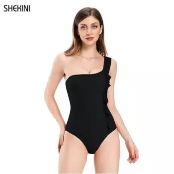 SHEKINI женские хипстерские сексуальные бикини с оборками на одно плечо, цельные купальники, однотонные купальные костюмы 2021, летние пляжные купальники