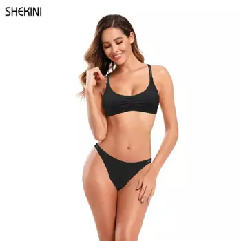 SHEKINI женские комплекты бикини с глубоким круглым вырезом, купальник из двух частей с низкой талией и вырезами на спине, пляжные купальные костюмы