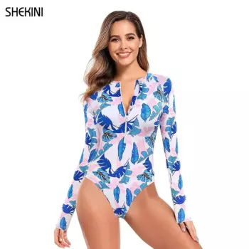 SHEKINI женский слитный купальник с круглым вырезом и длинным рукавом