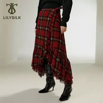 Шелковая плиссированная юбка LILYSILK для женщин, Рождественская одежда, клетчатые шотландские брюки с оборками на подоле, праздничная одежда, бесплатная доставка
