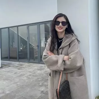 Шерстяное двубортное твидовое пальто на пуговицах, ветровка высокого качества, новинка зимнего сезона, свободный Тренч с капюшоном, длинная куртка, повседневная женская одежда