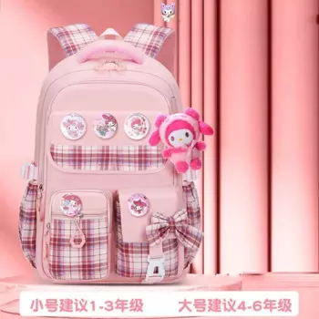 Школьный рюкзак Sanrio Kulomie мужской, клетчатый дышащий Удобный ранец с мелодией, уменьшением нагрузки, вместительная сумка