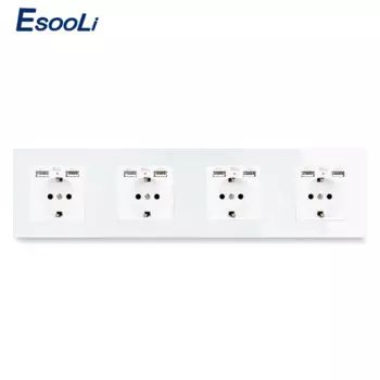 Штепсельная розетка Esooli европейского стандарта, электрическая розетка с двойным usb-портом для зарядки, настенная розетка из хрустального стекла для дома, 4 гнезда