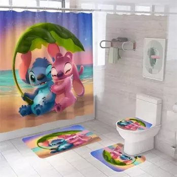 Шторы для ванной Disney Stitch, занавески для душа для ванной, мультяшный декоративный коврик для ванной