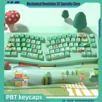Симпатичные колпачки для клавиш Forest Party Green Theme 138/158 клавиш Pbt, оригинальная заводская высокосовместимая механическая клавиатура Qeehe Kzzi Akko