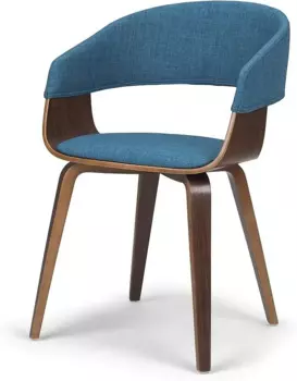 SIMPLIHOME Lowell 17-дюймовый современный обеденный стул из гнутой древесины середины века из синей льняной ткани для столовой