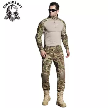 SINAIRSOFT Мужская тактическая одежда для охоты, Костюмные брюки с наколенниками, рубашка для пейнтбола, одежда для игры, выживания на поле