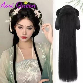 Синтетический парик Hanfu, интегрированный головной убор, в старинном стиле, пучок, сумка для волос, древние костюмы династии Мин, стильный гудок Тан, Подушечка Для Волос