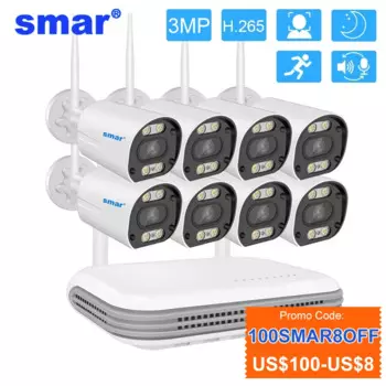 Система видеонаблюдения Smar ICSEE, комплект с Wi-Fi камерой 3 Мп, дуплексным аудио, H.265 HD AI, датчиком лица, наружная охранная, 8-канальный сетевой видеорегистратор