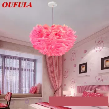 Скандинавская Подвесная лампа OUFULA, креативный современный светодиодный винтажный светильник с перьями для дома, столовой, спальни, Декор