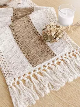Скатерть-дорожка CRLOB из льна кремово-коричневая