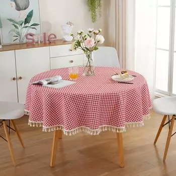Скатерть Yaapeet круглая хлопковая льняная красная