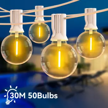 Сказочная гирлянда G40, лампа-лента для внутреннего дворика, сада, рождественское освещение, подарок, с теплым белым кабелем, Рождественское украшение, 30 м