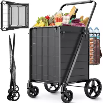 Складная корзина для продуктов, корзина для продуктов грузоподъемностью 360 фунтов с водонепроницаемой подкладкой и складными колесами с поворотом на 360 °
