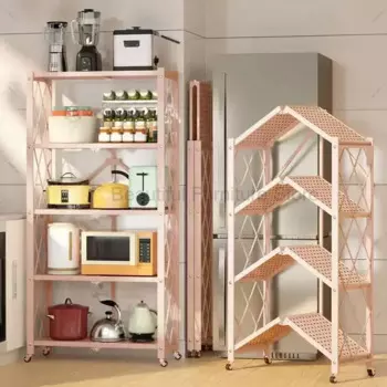 Складная кухонная полка, не требующая установки, многослойная напольная полка для хранения микроволновой печи для дома